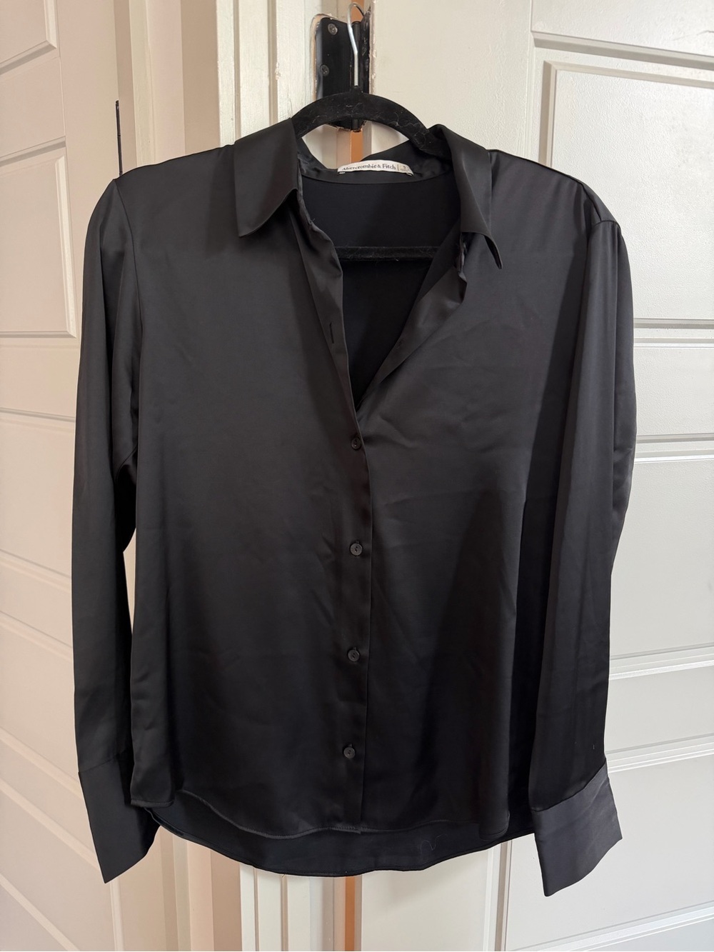 A&F Long-Sleeve Satin Button-Up Blouse